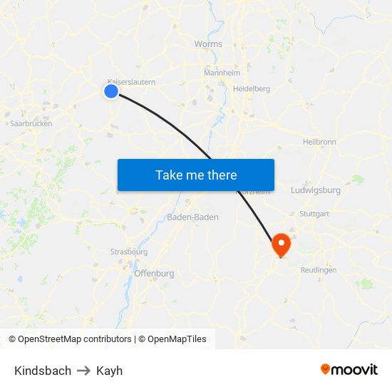 Kindsbach to Kayh map