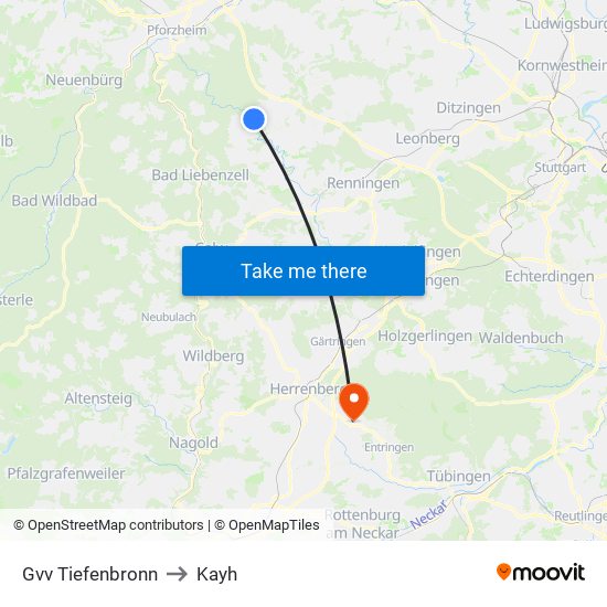 Gvv Tiefenbronn to Kayh map