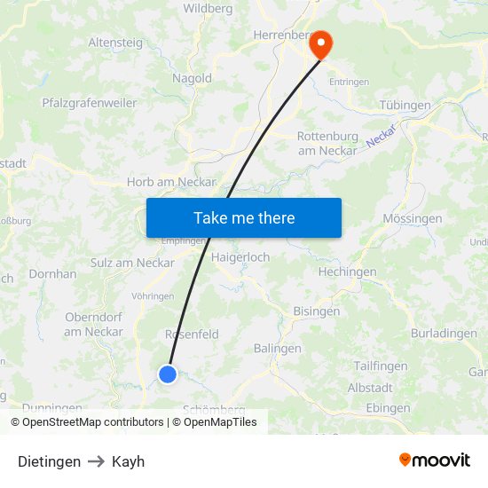 Dietingen to Kayh map