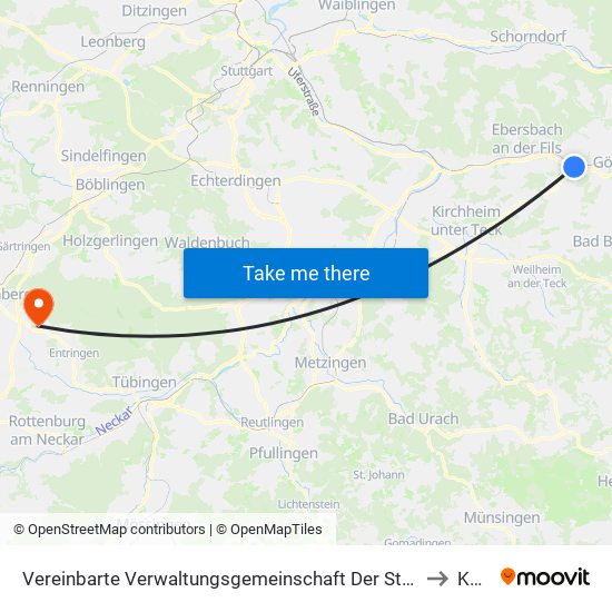 Vereinbarte Verwaltungsgemeinschaft Der Stadt Uhingen to Kayh map