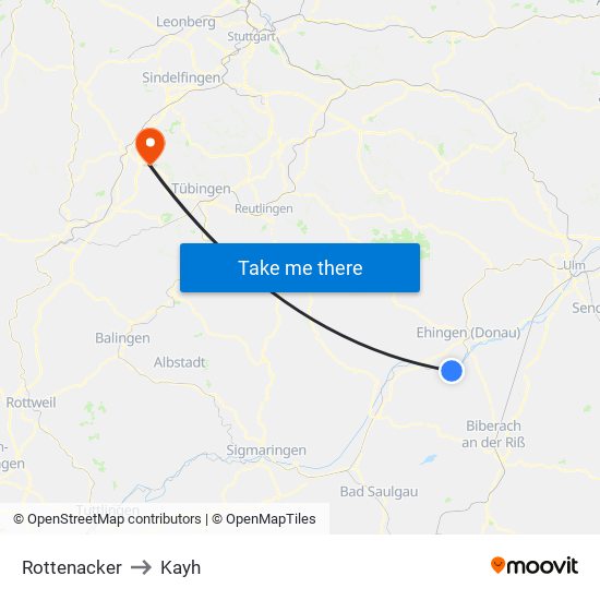 Rottenacker to Kayh map