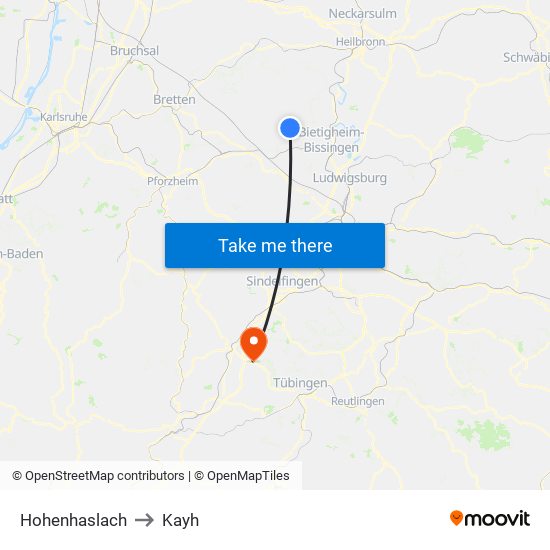 Hohenhaslach to Kayh map