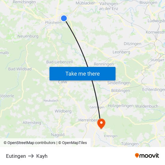 Eutingen to Kayh map