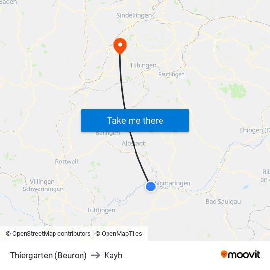 Thiergarten (Beuron) to Kayh map