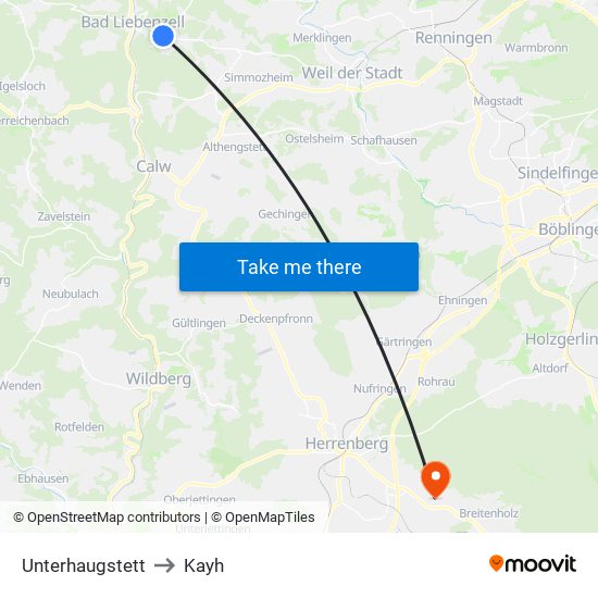 Unterhaugstett to Kayh map