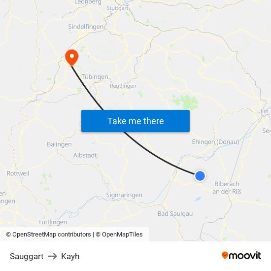 Sauggart to Kayh map