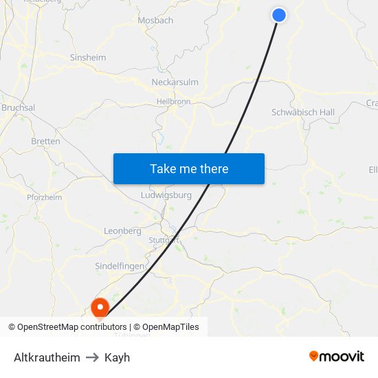 Altkrautheim to Kayh map