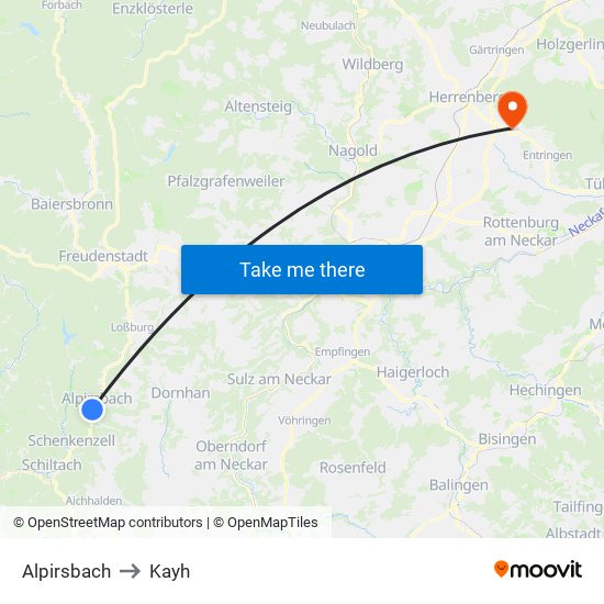 Alpirsbach to Kayh map