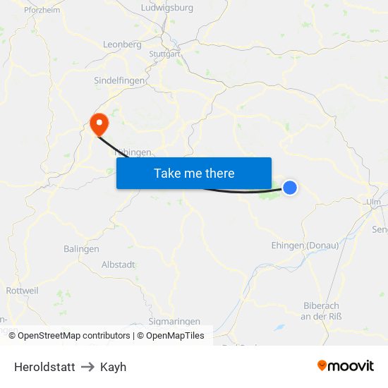 Heroldstatt to Kayh map