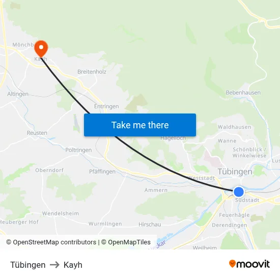 Tübingen to Kayh map