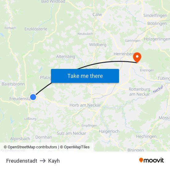 Freudenstadt to Kayh map