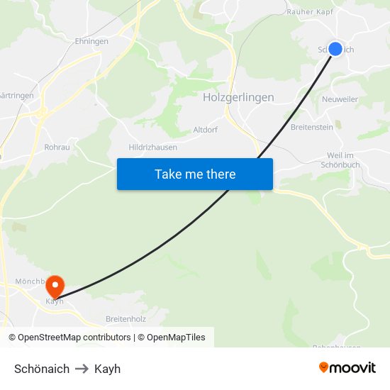 Schönaich to Kayh map