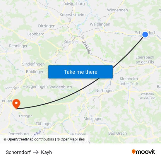 Schorndorf to Kayh map