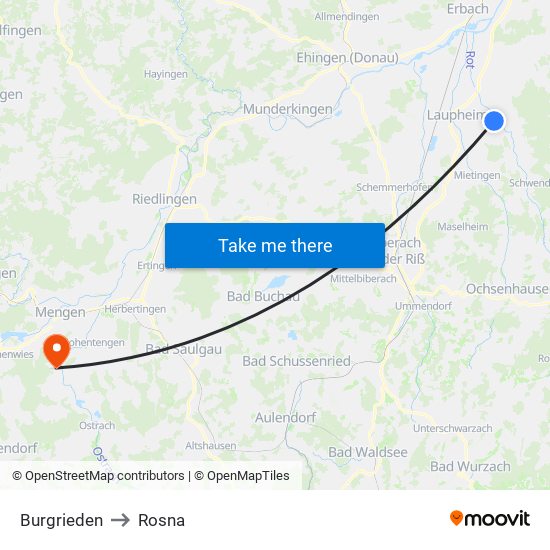 Burgrieden to Rosna map