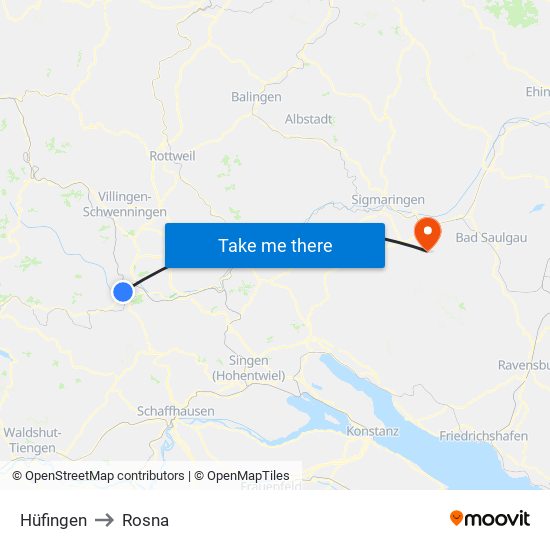 Hüfingen to Rosna map