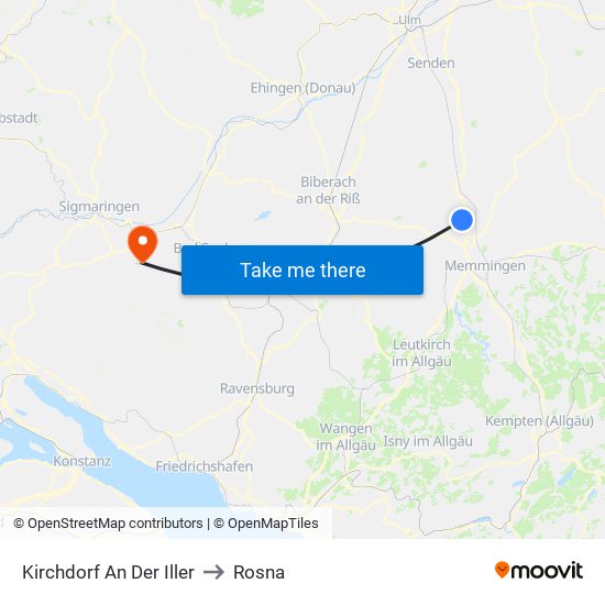 Kirchdorf An Der Iller to Rosna map