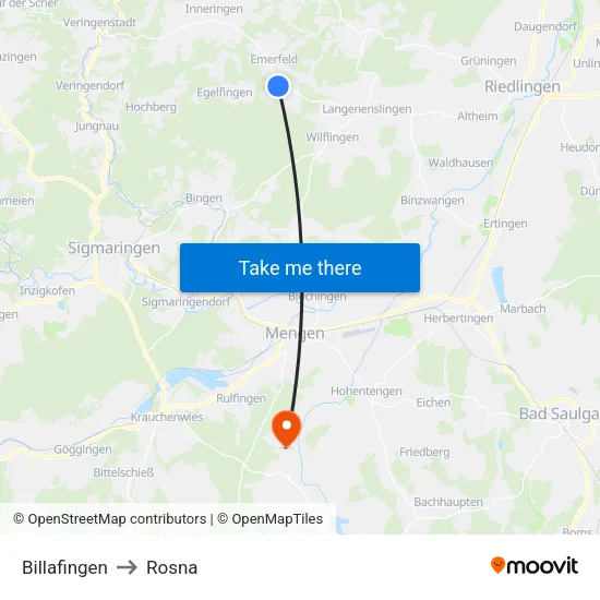Billafingen to Rosna map
