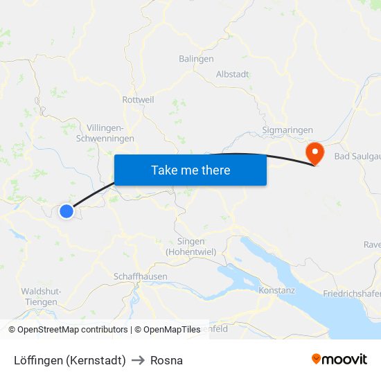 Löffingen (Kernstadt) to Rosna map