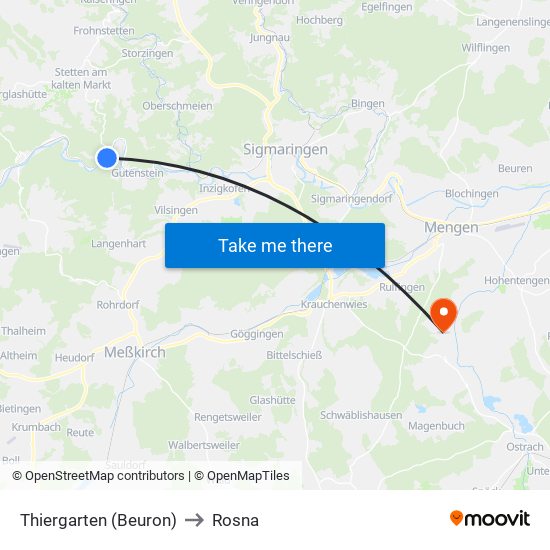 Thiergarten (Beuron) to Rosna map