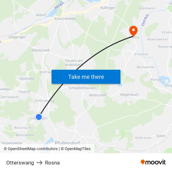 Otterswang to Rosna map