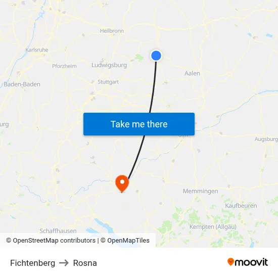 Fichtenberg to Rosna map