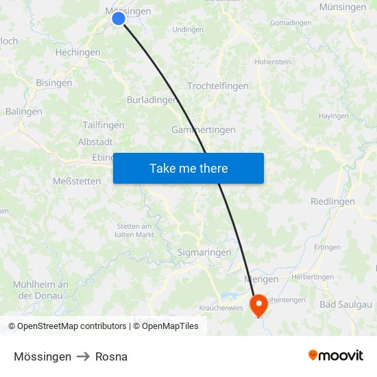 Mössingen to Rosna map