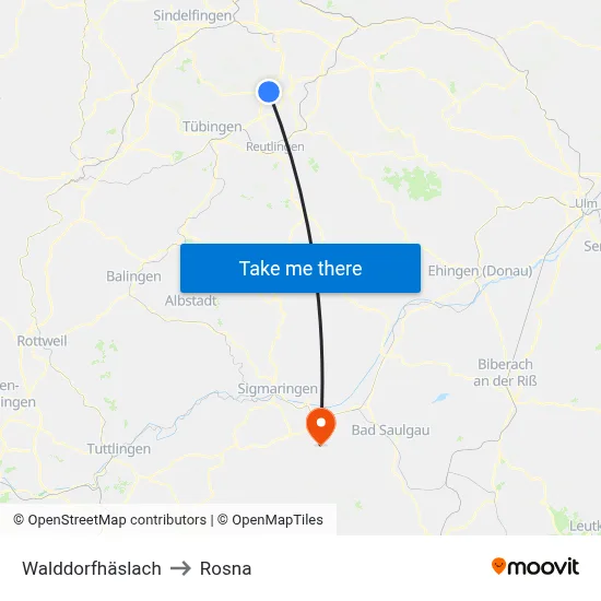 Walddorfhäslach to Rosna map