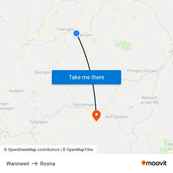 Wannweil to Rosna map