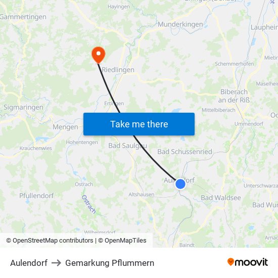 Aulendorf to Gemarkung Pflummern map