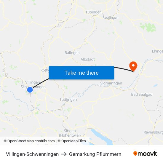 Villingen-Schwenningen to Gemarkung Pflummern map