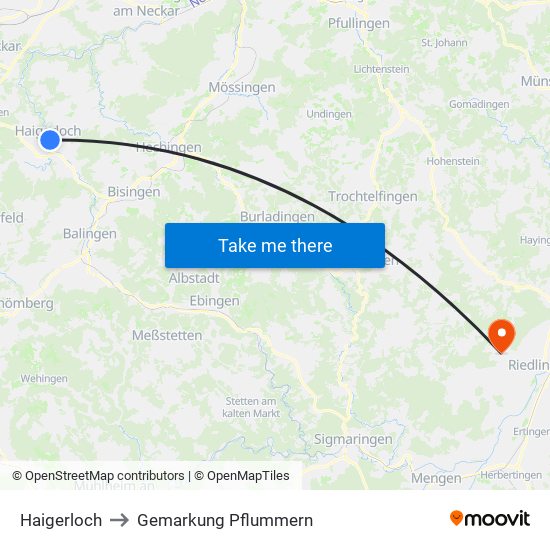 Haigerloch to Gemarkung Pflummern map