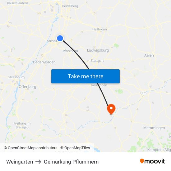 Weingarten to Gemarkung Pflummern map