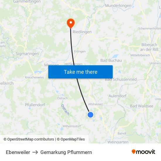 Ebenweiler to Gemarkung Pflummern map