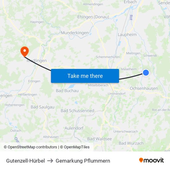 Gutenzell-Hürbel to Gemarkung Pflummern map