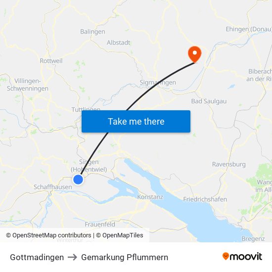 Gottmadingen to Gemarkung Pflummern map