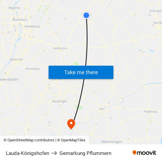 Lauda-Königshofen to Gemarkung Pflummern map