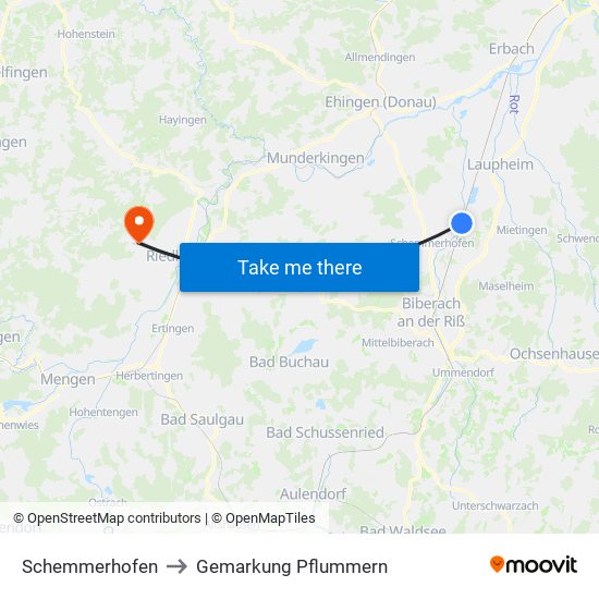 Schemmerhofen to Gemarkung Pflummern map