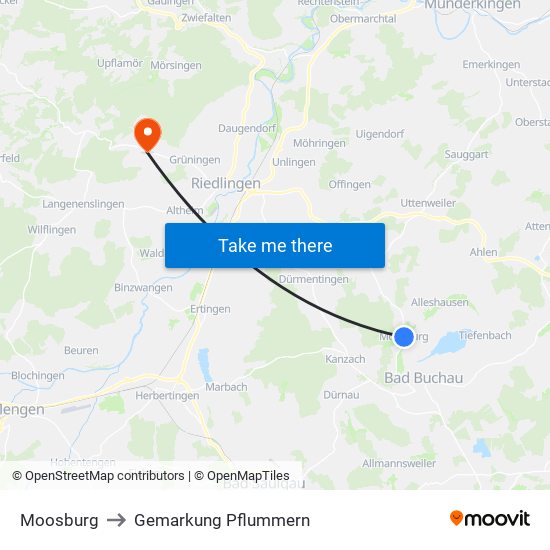 Moosburg to Gemarkung Pflummern map