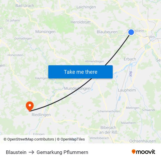 Blaustein to Gemarkung Pflummern map