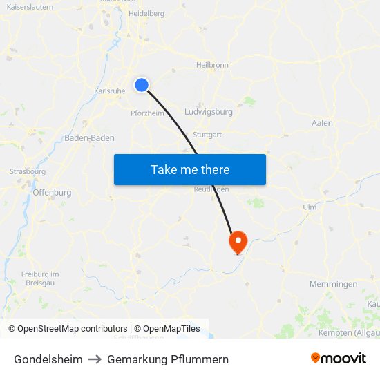 Gondelsheim to Gemarkung Pflummern map