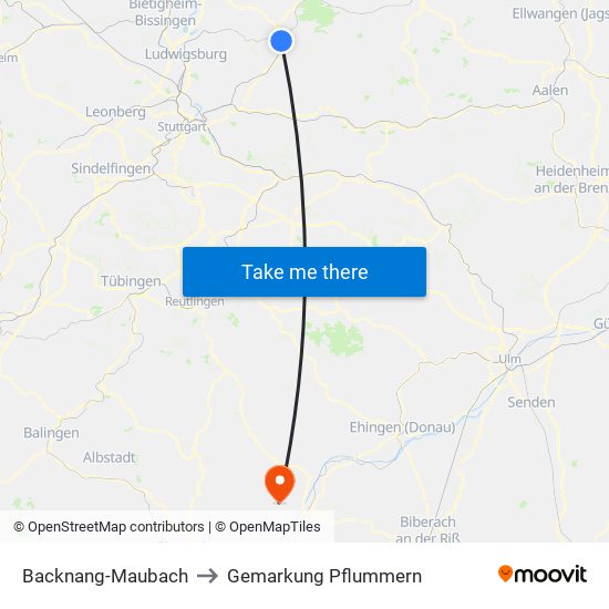 Backnang-Maubach to Gemarkung Pflummern map