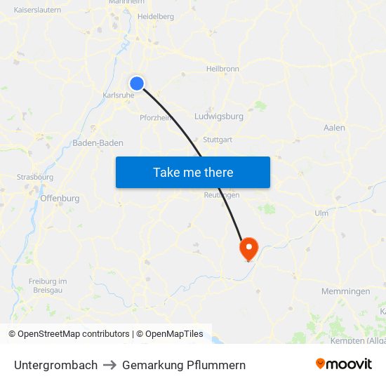 Untergrombach to Gemarkung Pflummern map