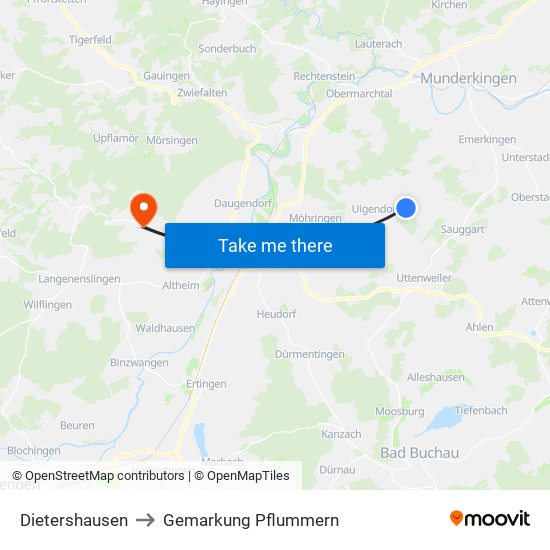 Dietershausen to Gemarkung Pflummern map