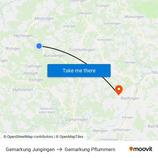 Gemarkung Jungingen to Gemarkung Pflummern map