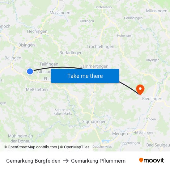 Gemarkung Burgfelden to Gemarkung Pflummern map