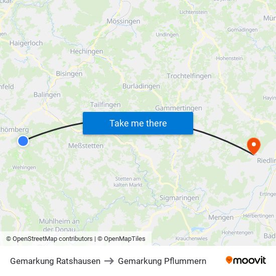 Gemarkung Ratshausen to Gemarkung Pflummern map