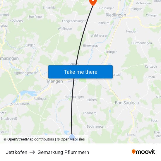 Jettkofen to Gemarkung Pflummern map