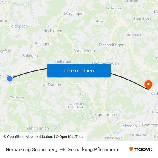 Gemarkung Schömberg to Gemarkung Pflummern map