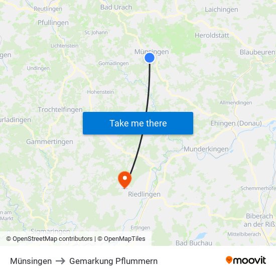 Münsingen to Gemarkung Pflummern map