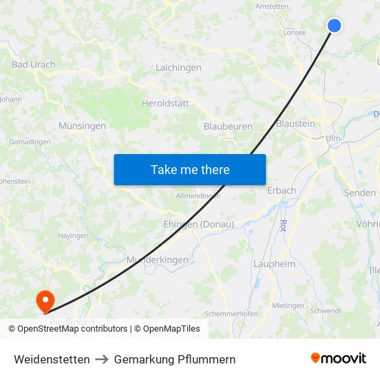 Weidenstetten to Gemarkung Pflummern map